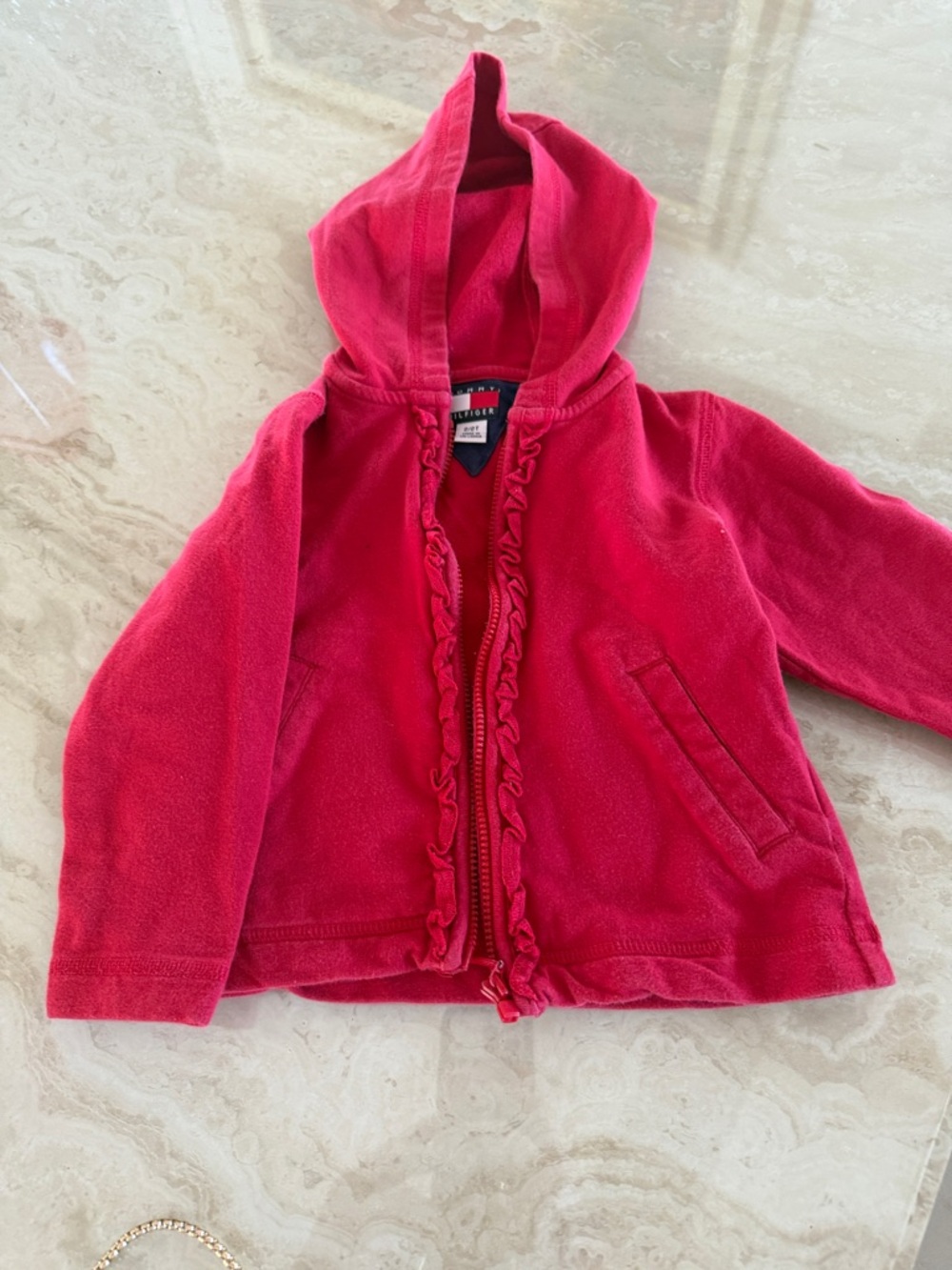 Toddler Hooded Ruffle Zip Jacket - red